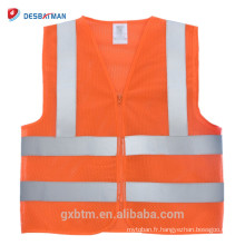 100% Polyester Mesh High Visibility Reflective Safety Vest With Zipper ANSI/ISEA Standard Hi Vis Orange Work Jacket